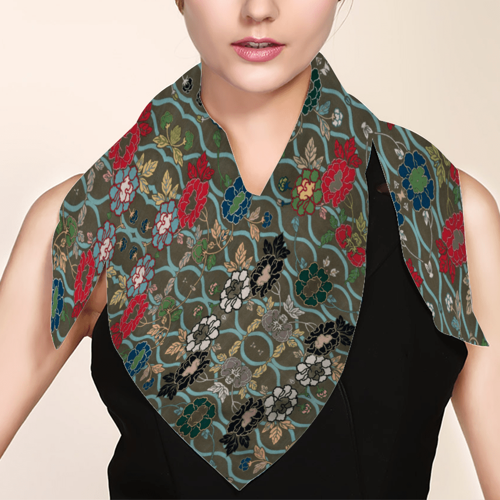 Blue Vine Thin Satin Shawl
