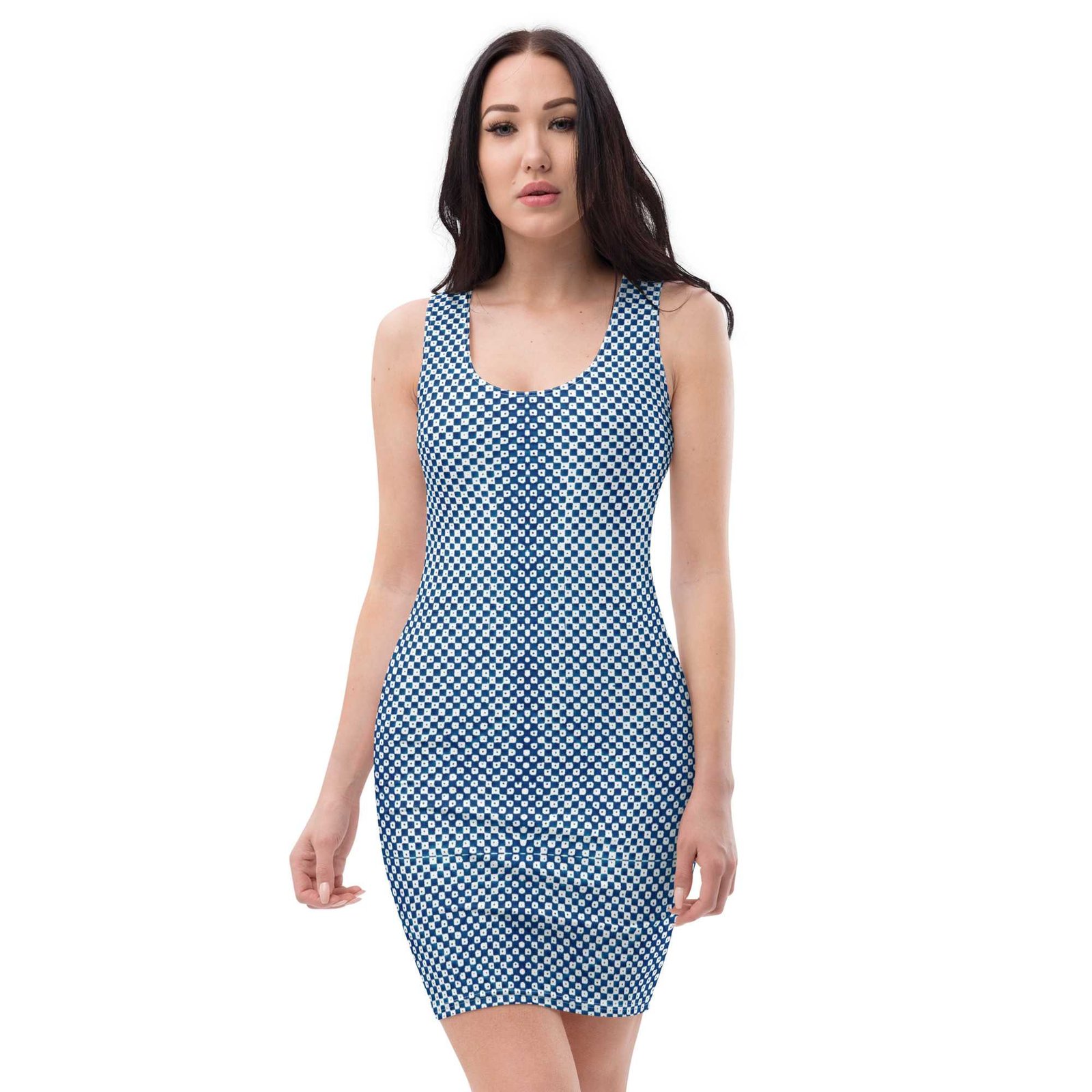 Indigo Checked Slim Dress - Image 5