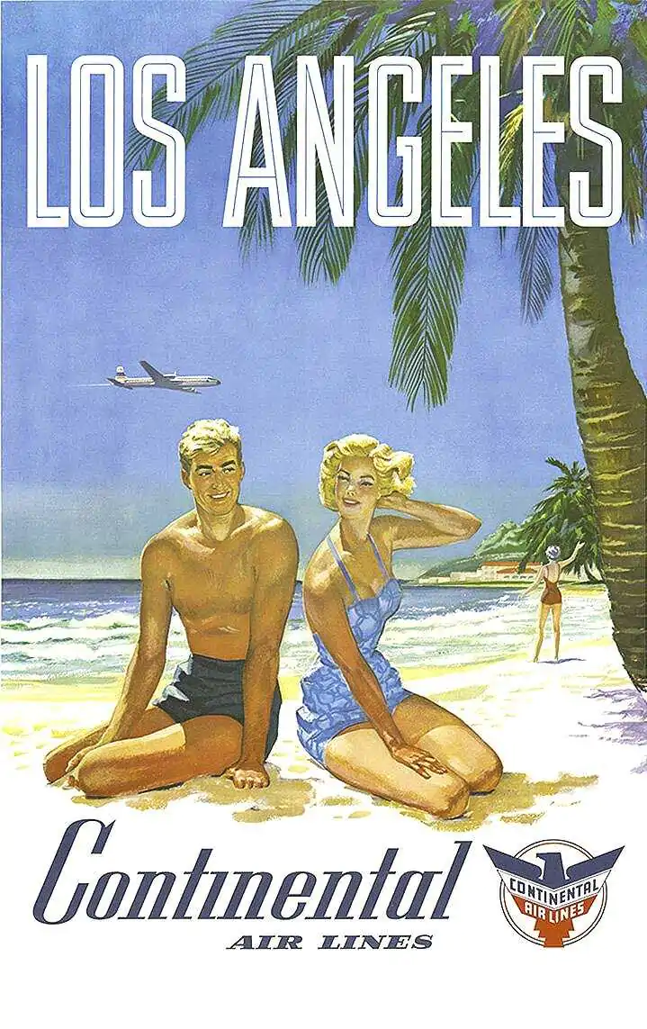 Los angeles 50s continental air lines vintage air travel poster museum outlets (1)