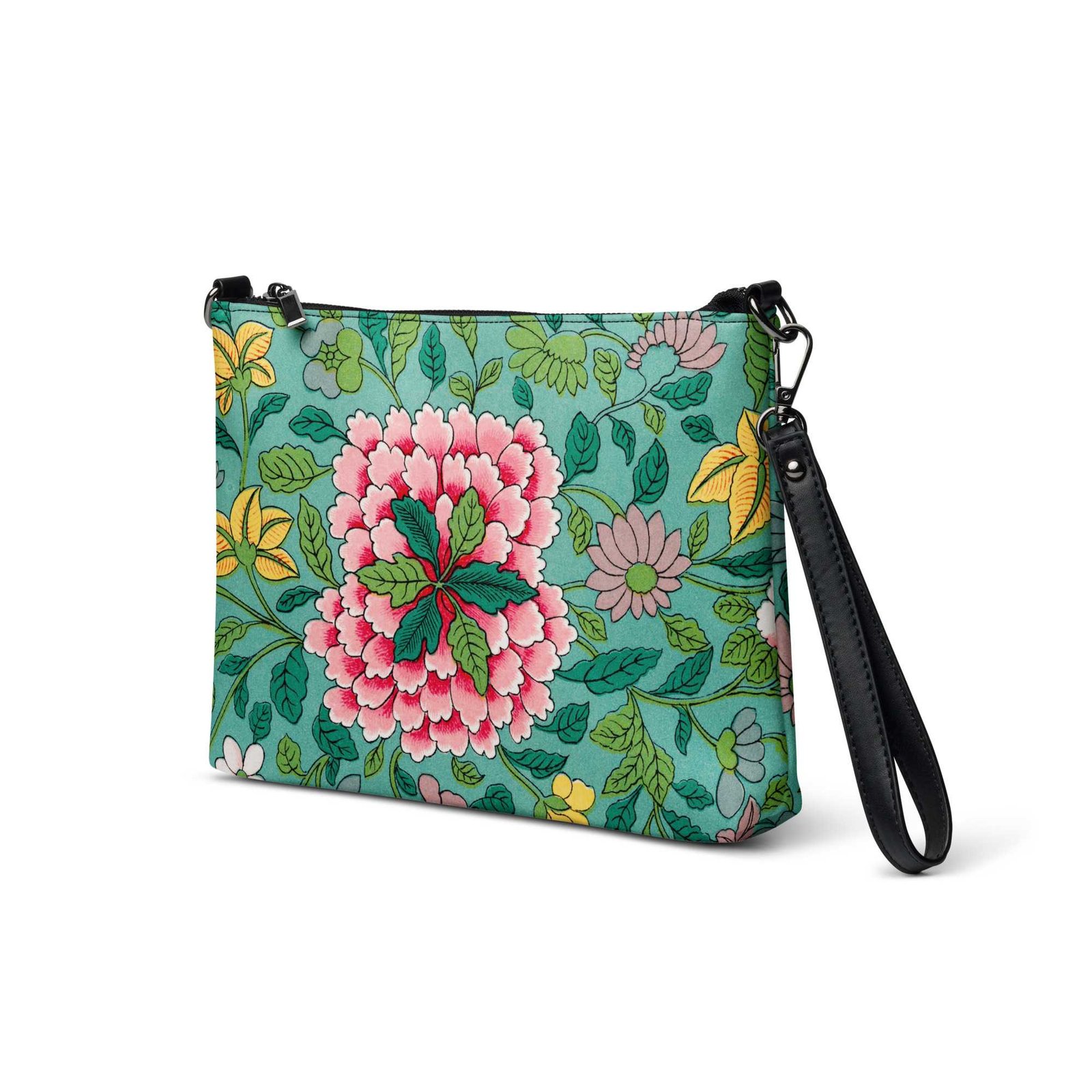 All over print crossbody bag black left front 687a9ab121e3b