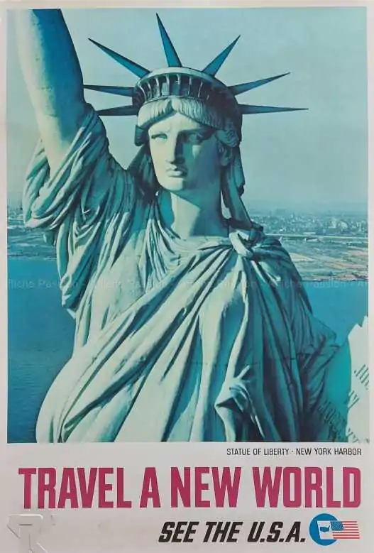 Original vintage poster travel a new world new york statue of liberty