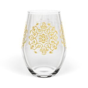 Yellow Crest Stemless Wine Glass