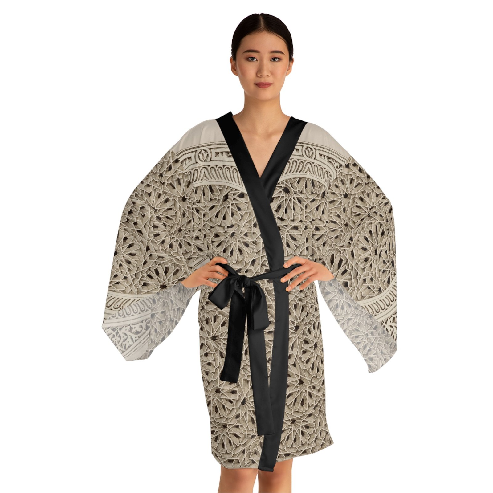 Lattice Kimono Long-Sleeve Lounge Wrap - Image 5