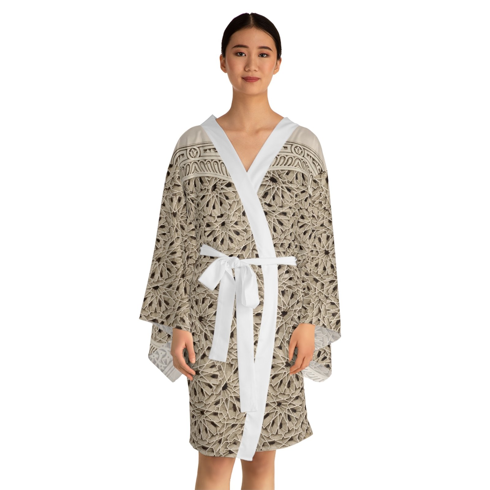 Lattice Kimono Long-Sleeve Lounge Wrap