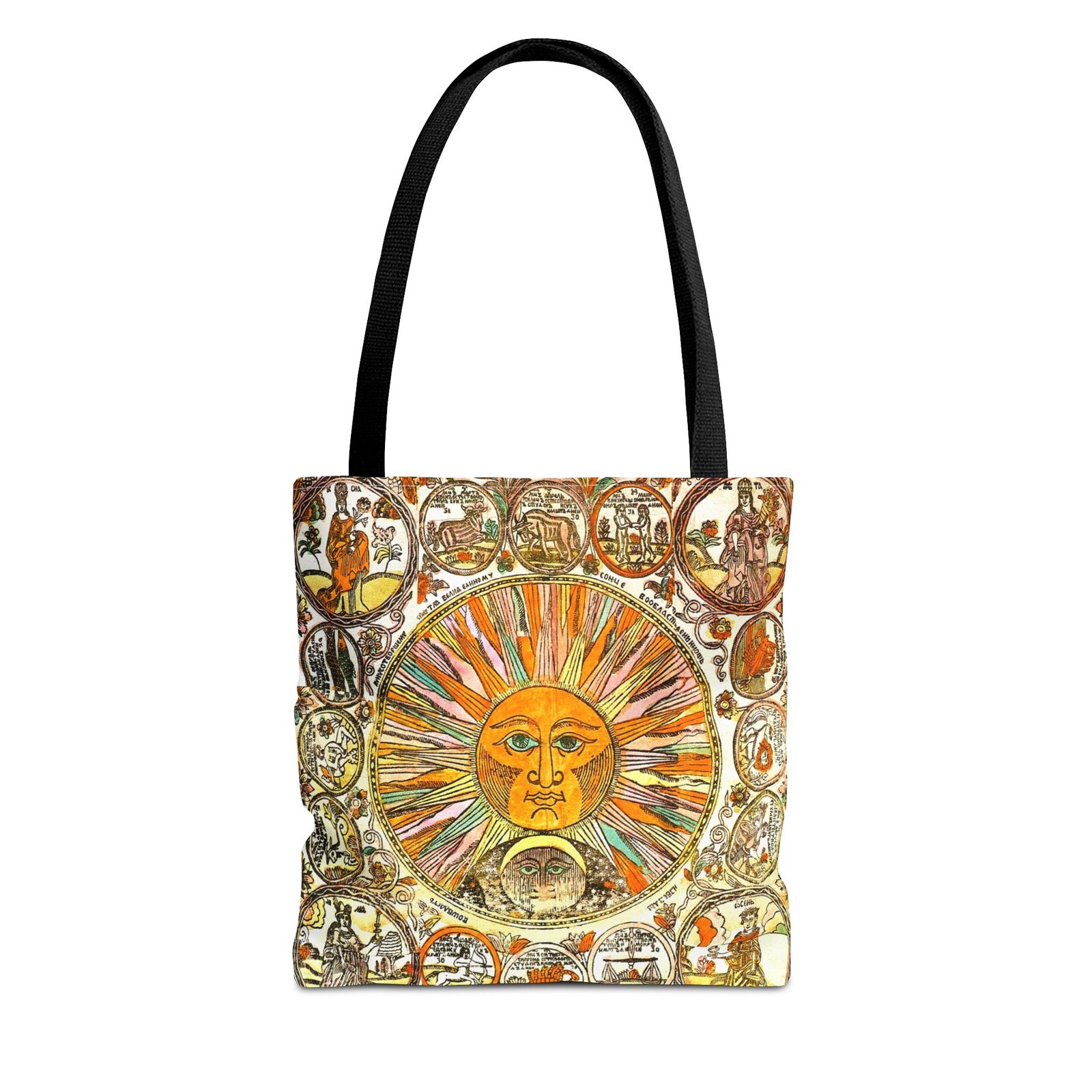 Sunburst Tarot Art Tote Bag — Vintage Celestial Sun & Moon