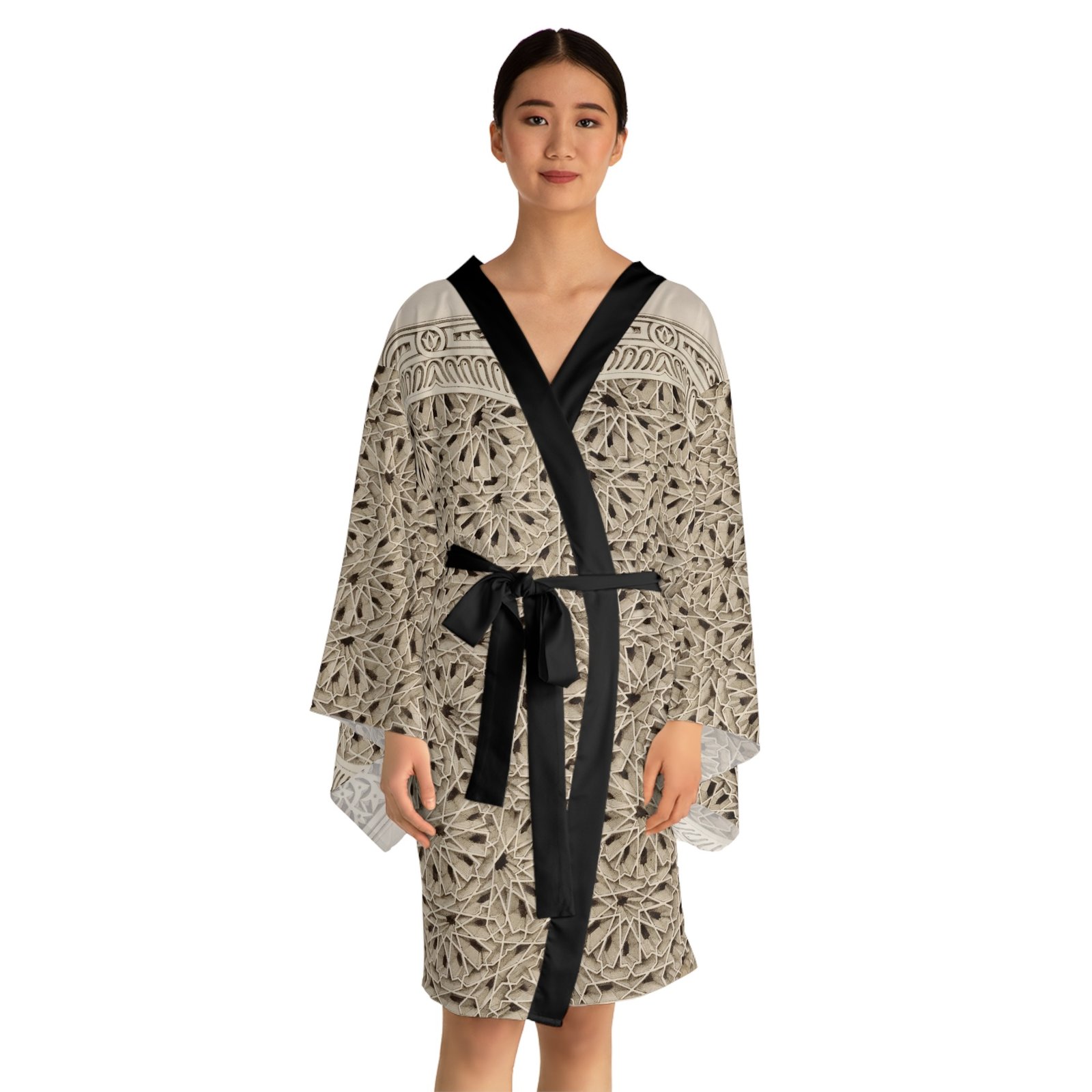Lattice Kimono Long-Sleeve Lounge Wrap - Image 8
