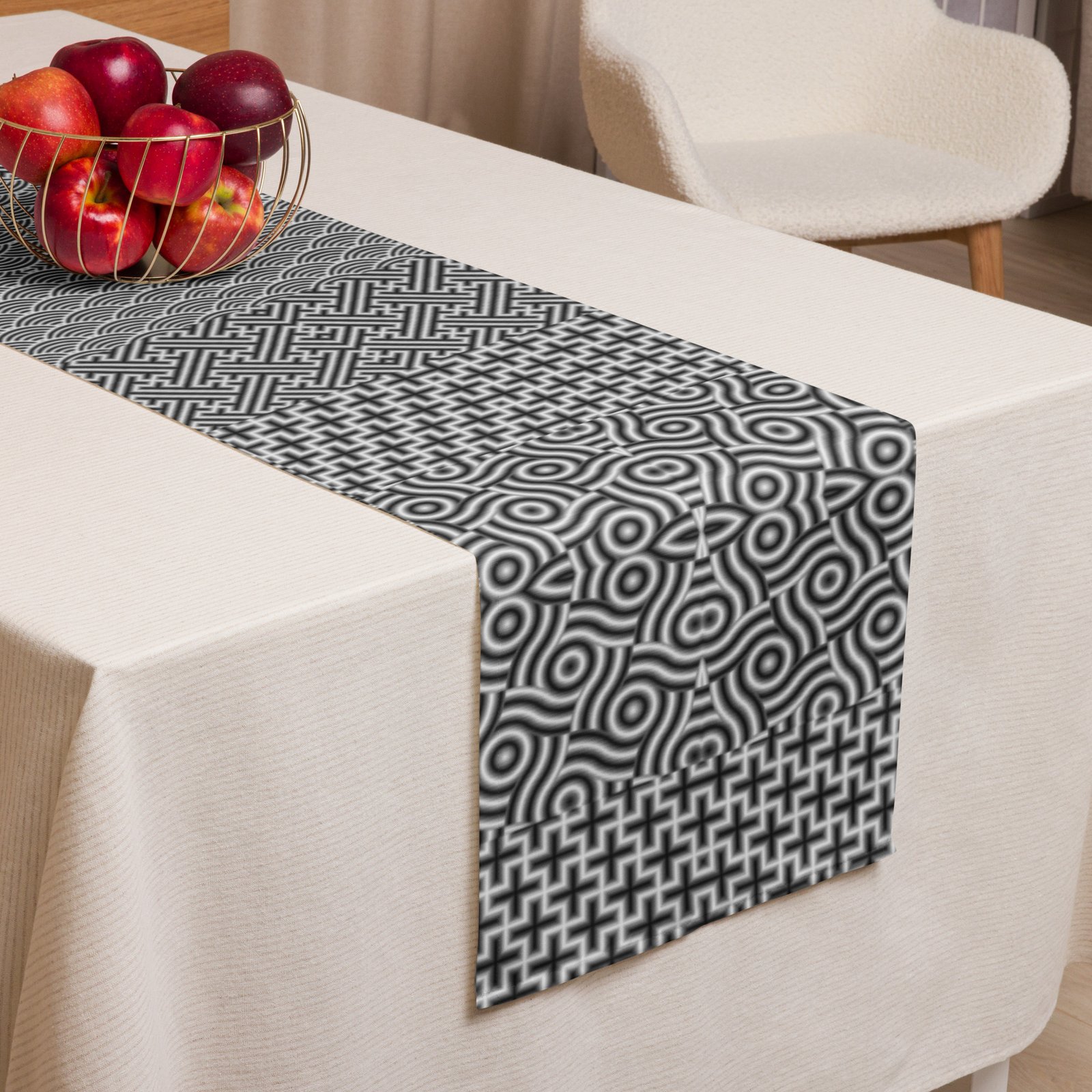 Black and White Sashiko (刺し子) Table Runner - Image 4
