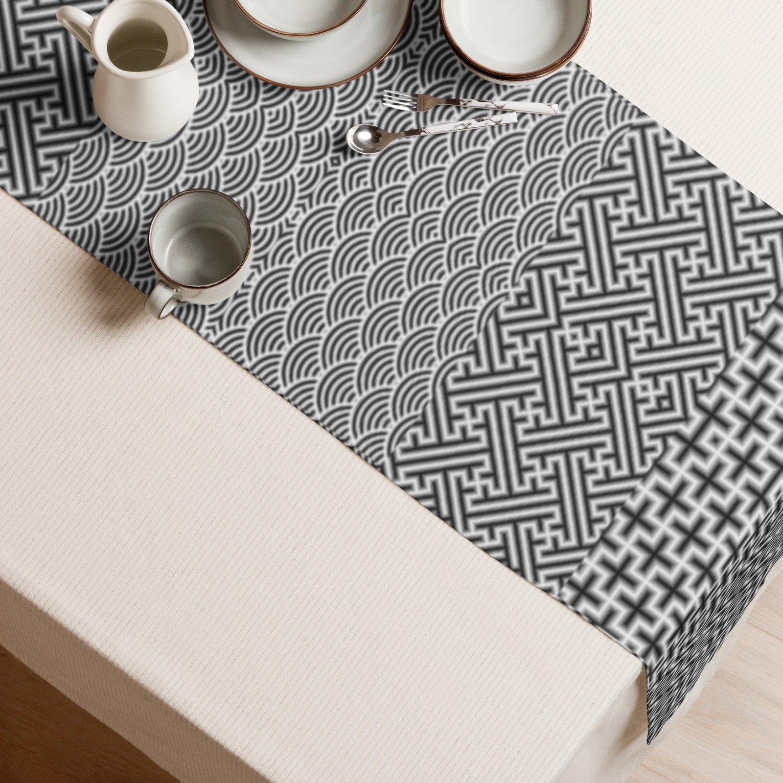 Black and White Sashiko (刺し子) Table Runner - Image 6