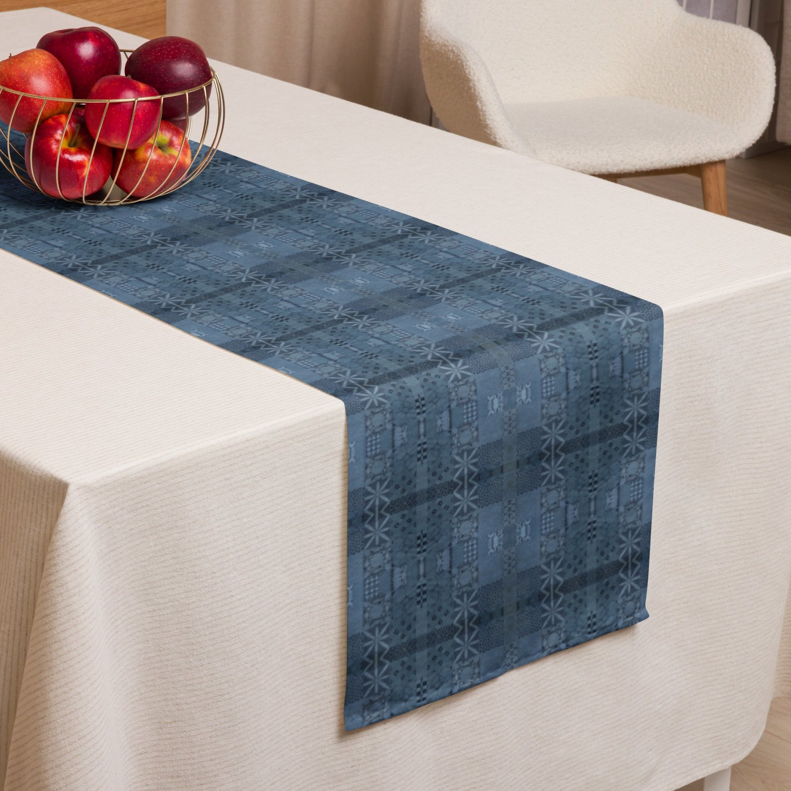 Blue Tiled Stream Sashiko (刺し子) Table Runner - Image 7
