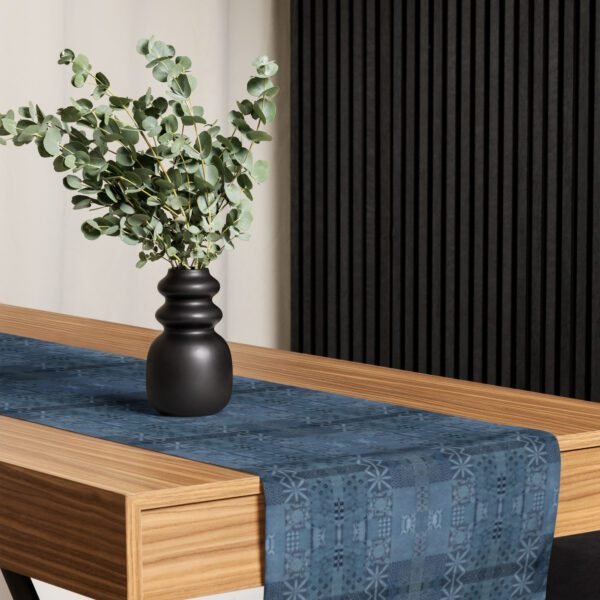 Blue Tiled Stream Sashiko Table Runner