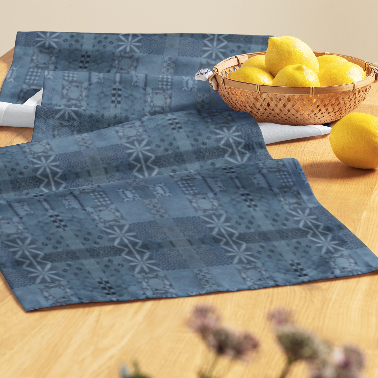 Blue Tiled Stream Sashiko (刺し子) Table Runner - Image 6