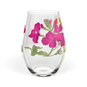Flora Glassware: Pink Phlox Stemless Wine Glass