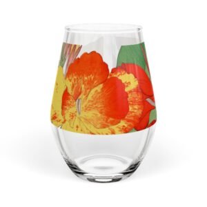 Flora Glassware: Orange and Yellow Canna Stemless Wine Glass ENTERTAINING cgk.ink