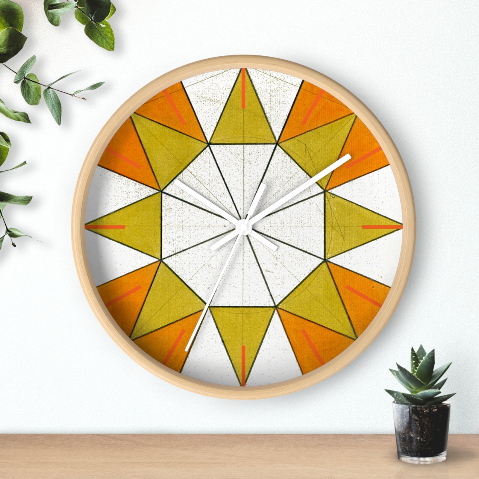 Geometric Sunburst Wall Clock — Mid-Century Modern Orange & Mustard Home Decor - Image 6