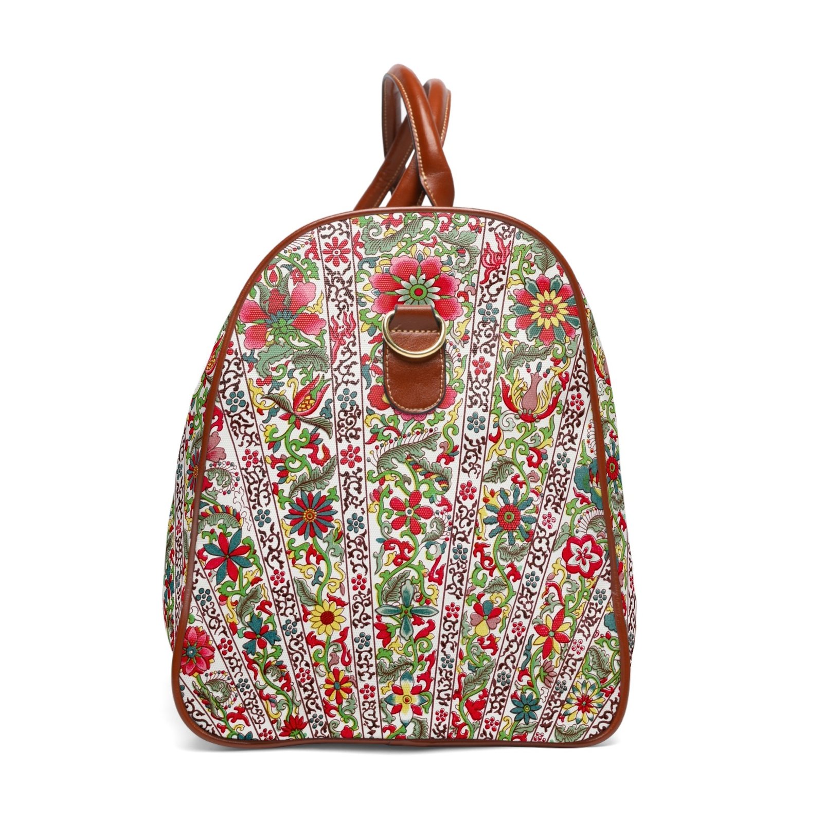 Floral Quilted Weekender Bag — Waterproof Travel Duffle with Leather Handles - Image 3