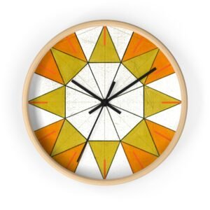 Geometric Sunburst Wall Clock — Mid-Century Modern Orange & Mustard Home Decor