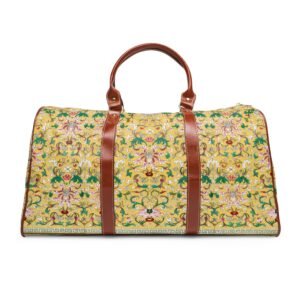 Ornate Yellow Floral Waterproof Travel Bag – Elegant Weekender Duffel
