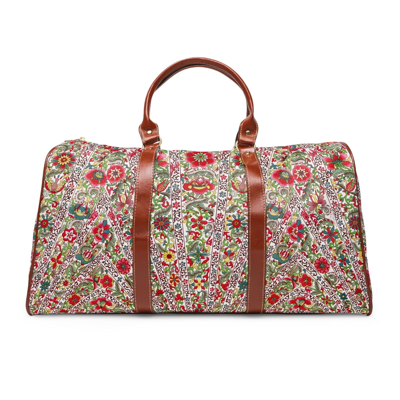 Floral Quilted Weekender Bag — Waterproof Travel Duffle with Leather Handles - Image 2