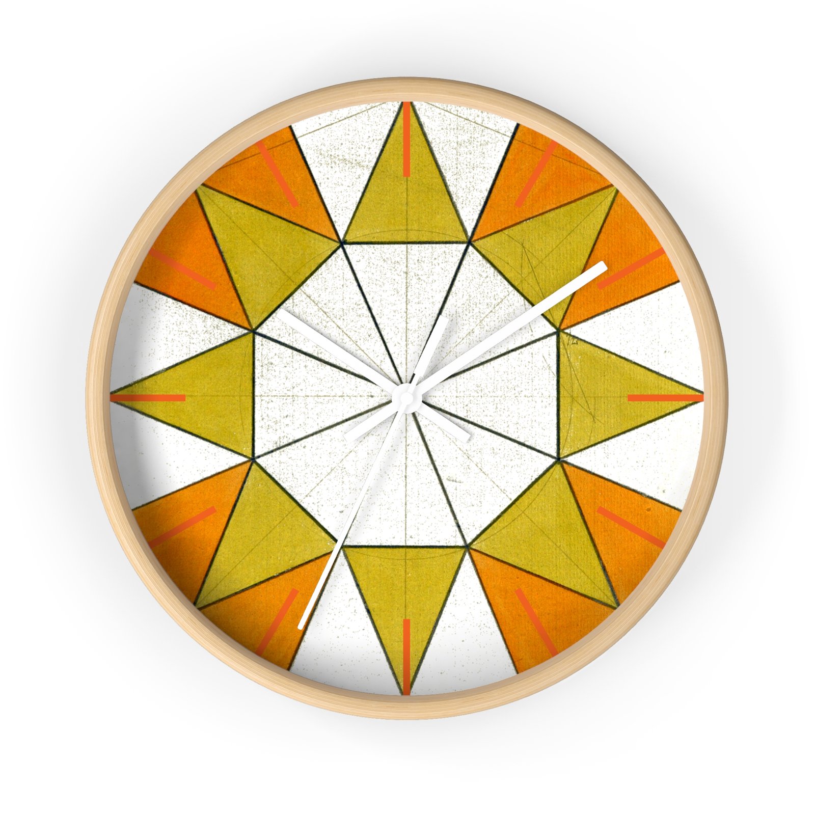 Geometric Sunburst Wall Clock — Mid-Century Modern Orange & Mustard Home Decor - Image 4