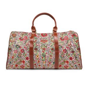 Floral Quilted Weekender Bag — Waterproof Travel Duffle with Leather Handles