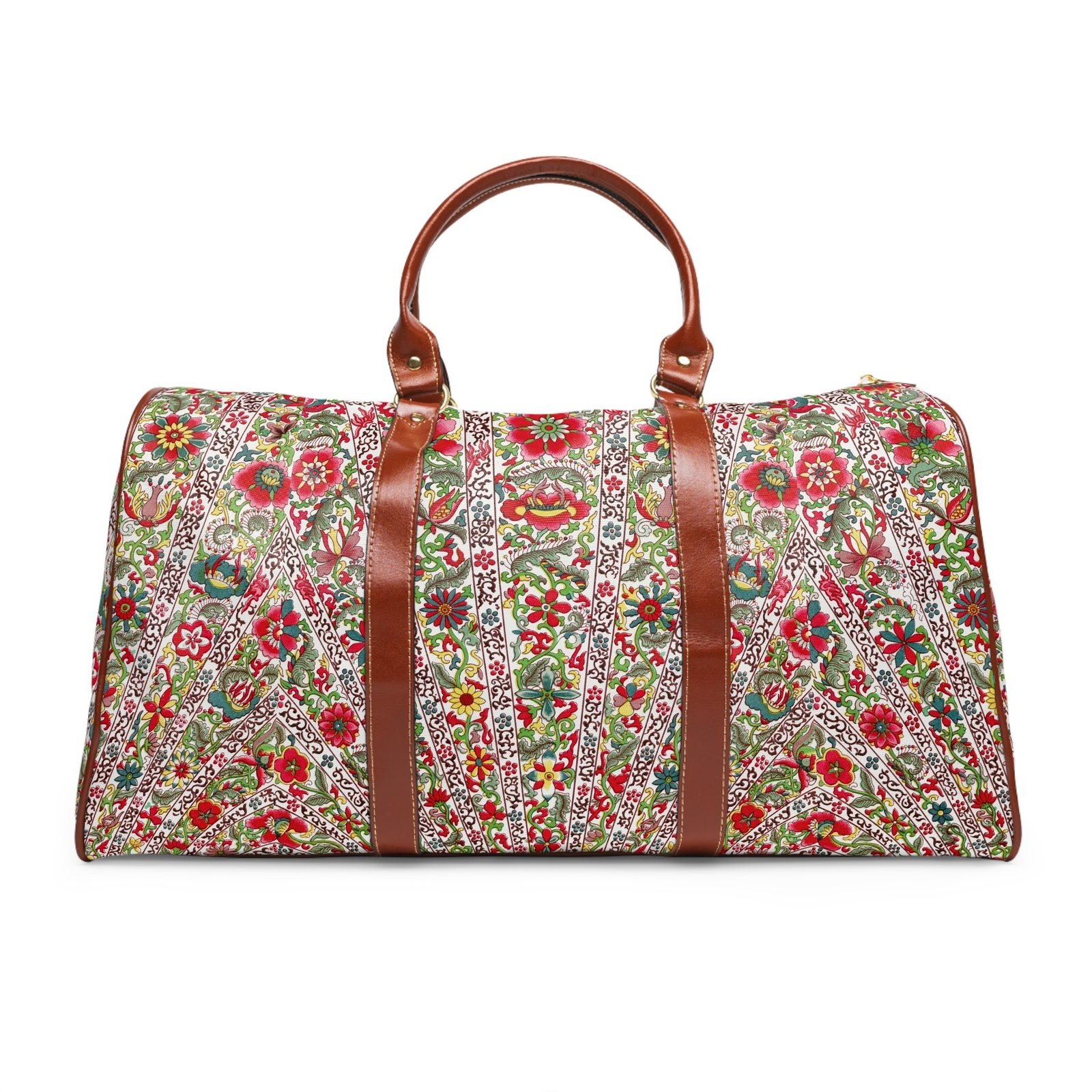 Floral Quilted Weekender Bag — Waterproof Travel Duffle with Leather Handles