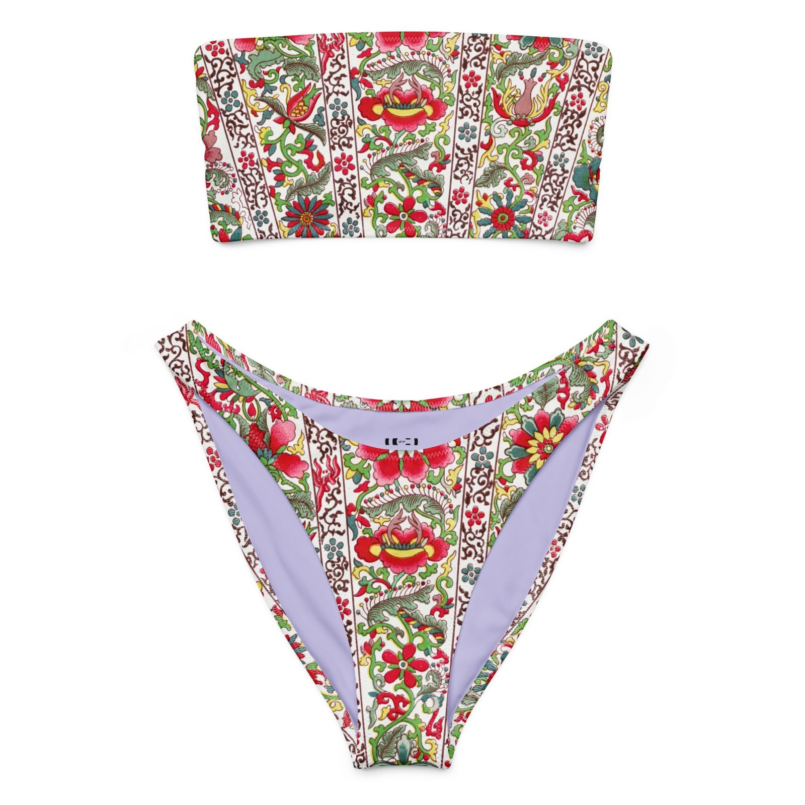 Chinoiserie Floral Print Recycled Bandeau Bikini - Image 2