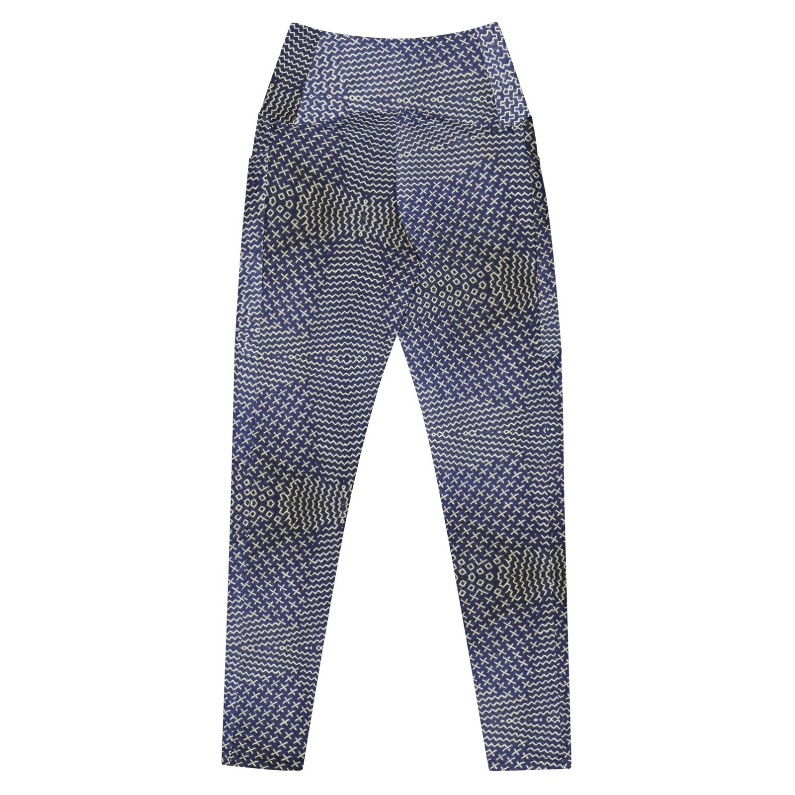 Sashiko Indigo Crossover Leggings with Pockets - Image 3