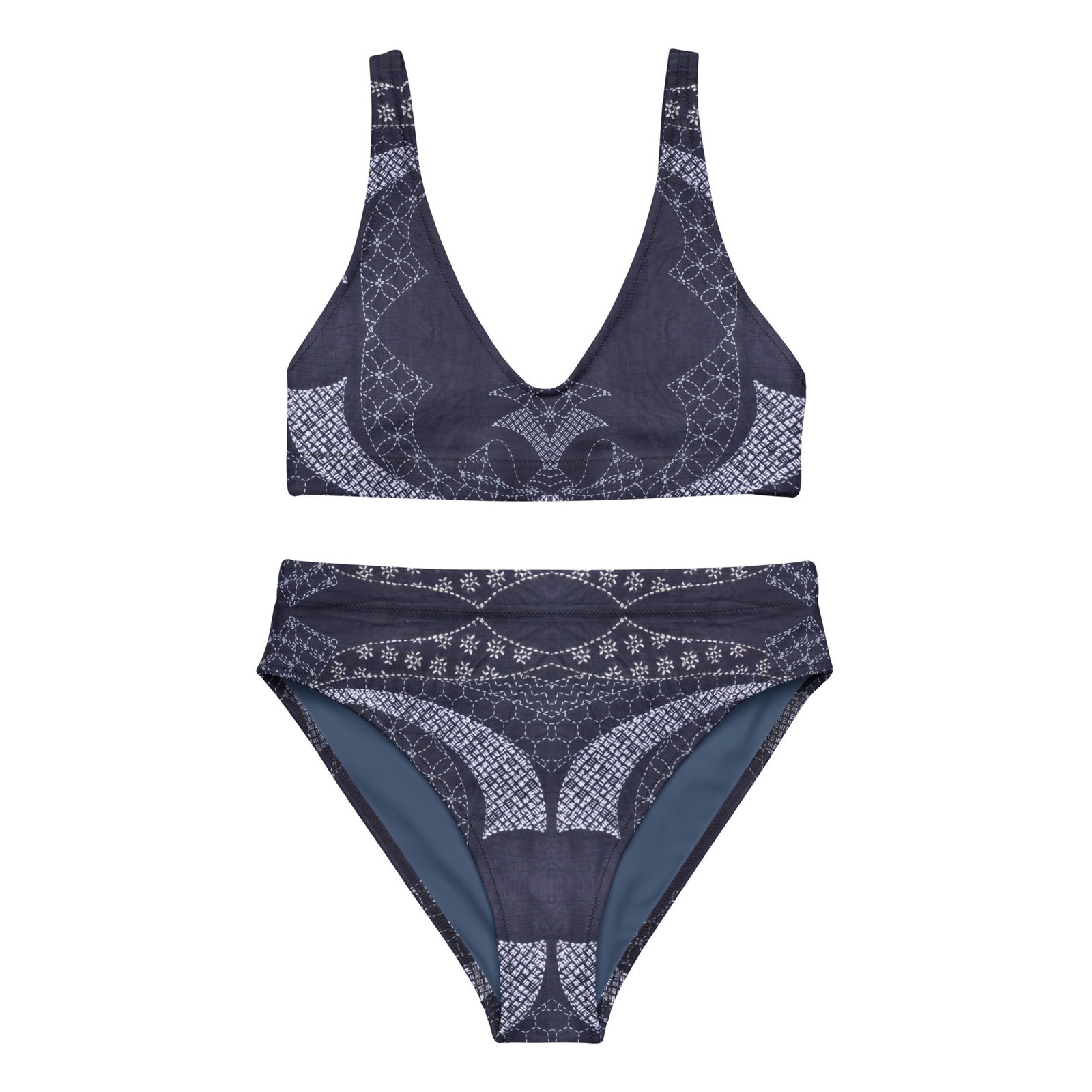 Curved Sashiko Pattern Recycled High-waisted Bikini