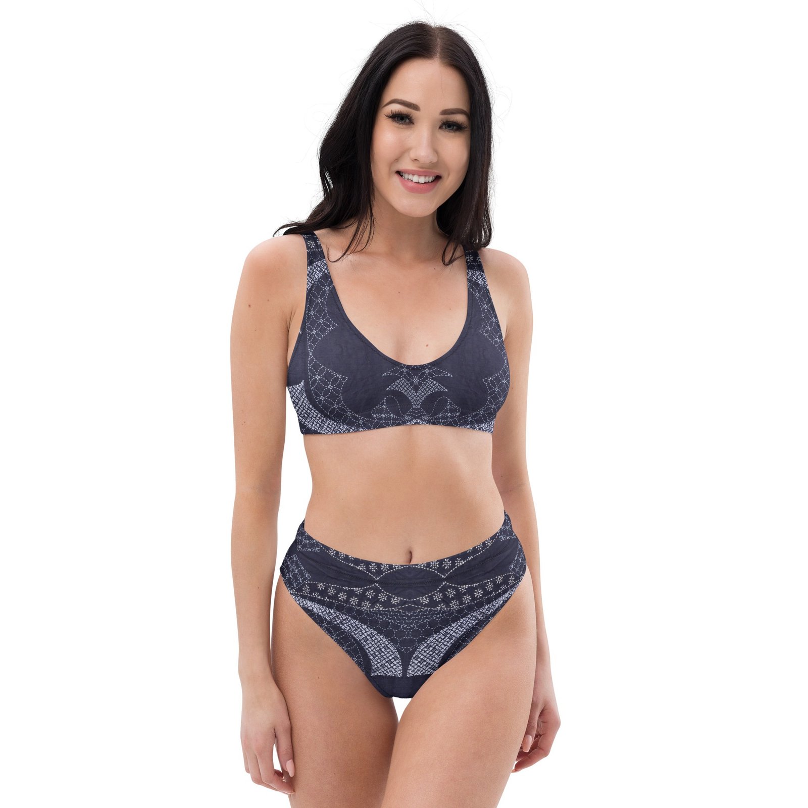 Curved Sashiko Pattern Recycled High-waisted Bikini - Image 9