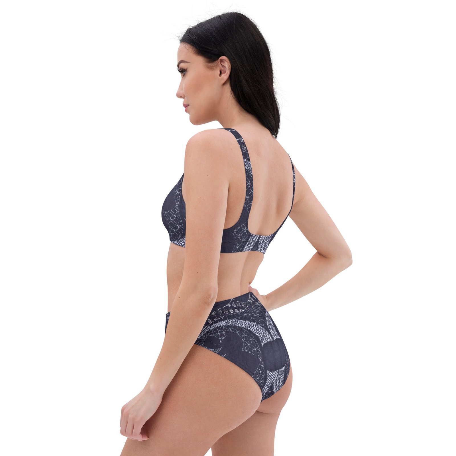 Curved Sashiko Pattern Recycled High-waisted Bikini - Image 6