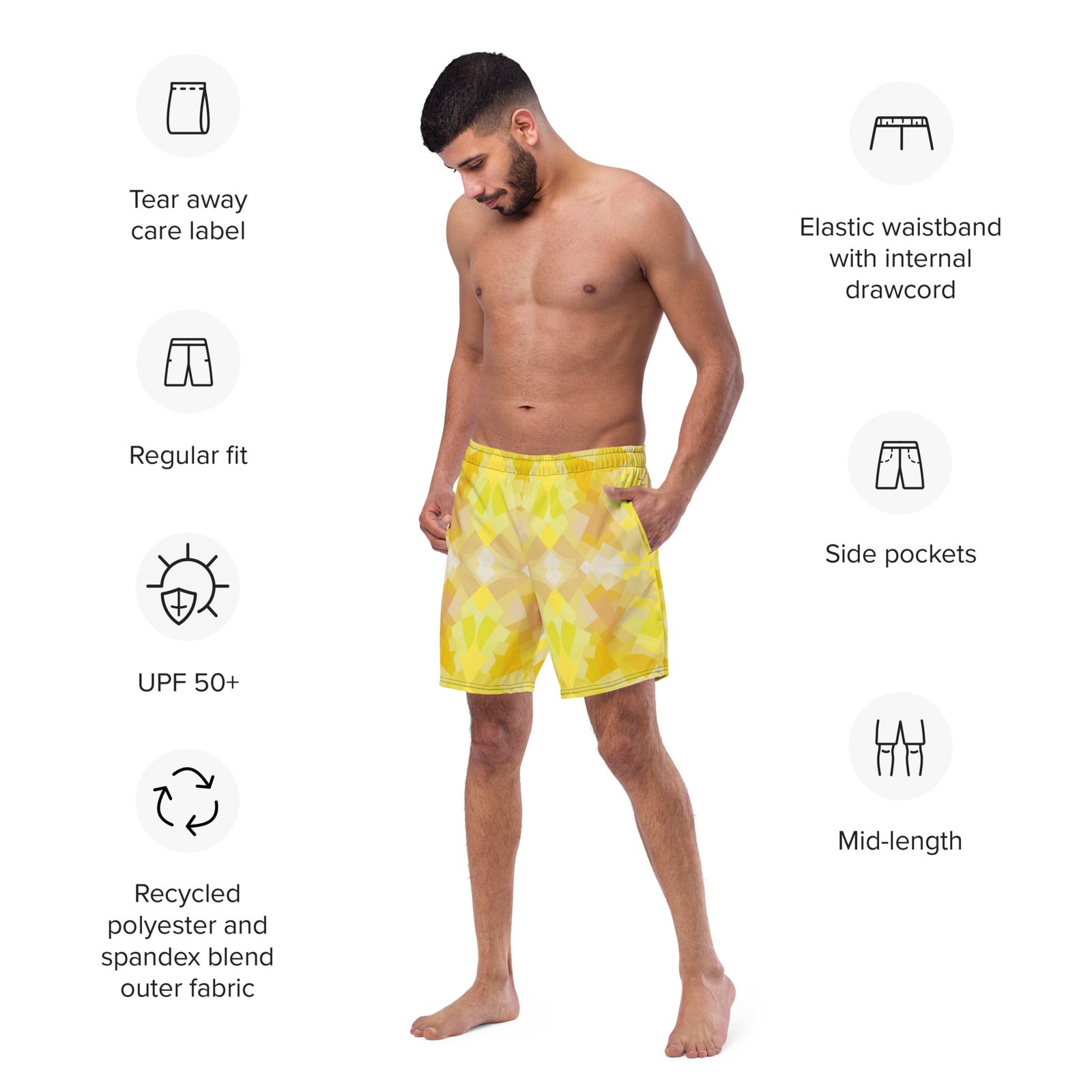 Yellow Tiles Recycled Swim Trunks - Image 8