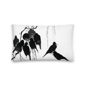 Sumi-e Sparrow Willow Premium Pillow