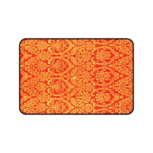 Desk Mat — Vibrant Orange Red Damask Pattern Office Mouse Pad