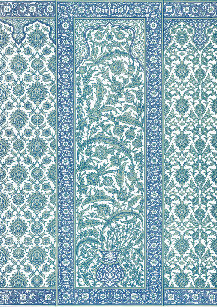 19th-century lithograph titled "Tiled Panel from Mosque of Ibrahym Agha" from the book La Décoration Arabe by Émile Prisse d'Avennes. 