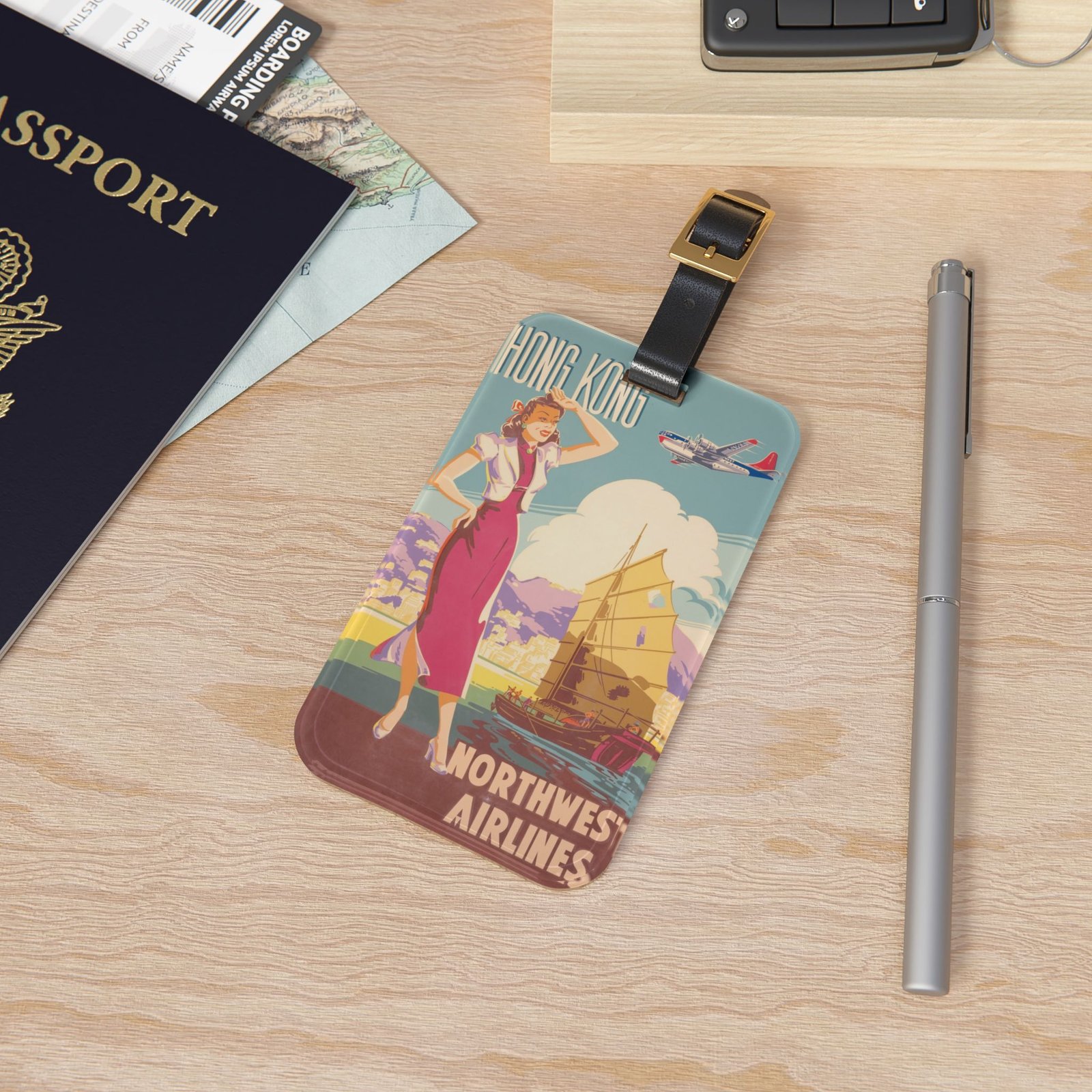 Vintage Hong Kong Luggage Tag — Northwest Airlines Retro Travel Design - Image 4