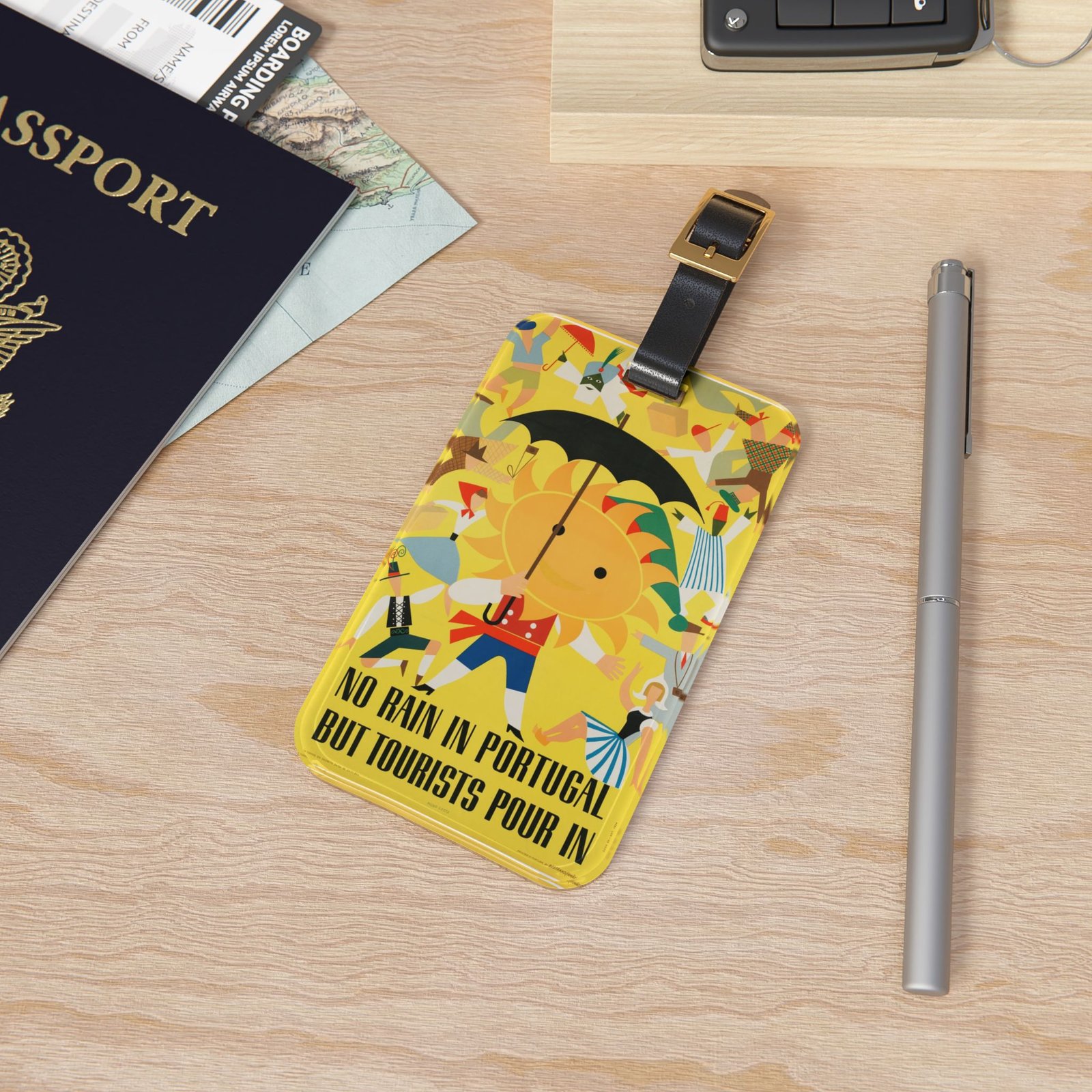 Luggage Tag — "No Rain in Portugal But Tourists Pour In" Sunny Travel ID Tag - Image 4