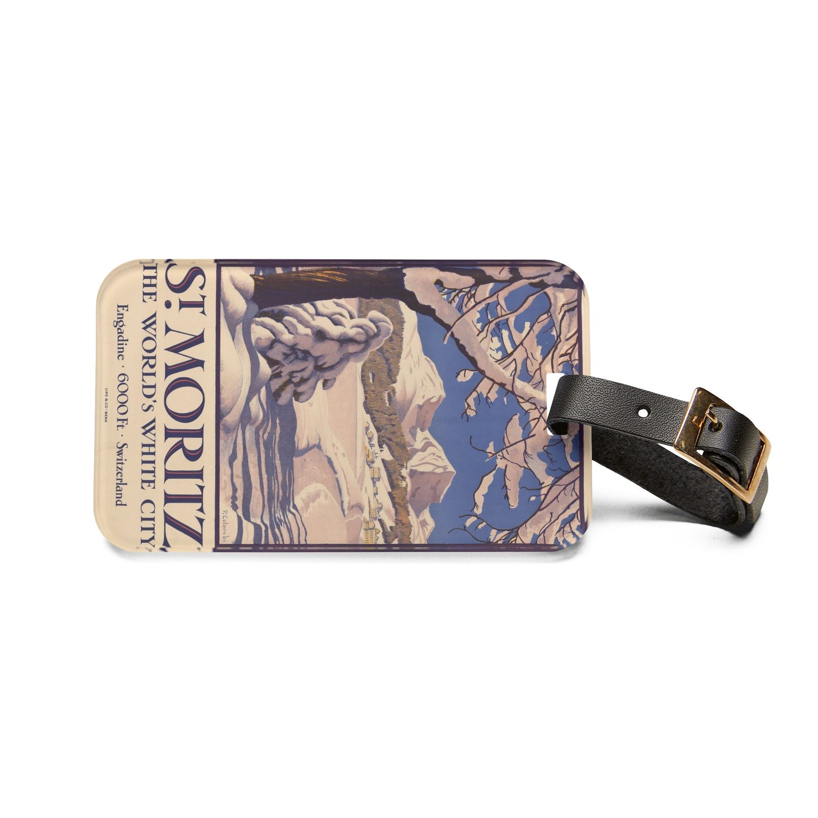 St. Moritz Vintage Ski Poster Luggage Tag — 'The World's White City' Travel ID - Image 2