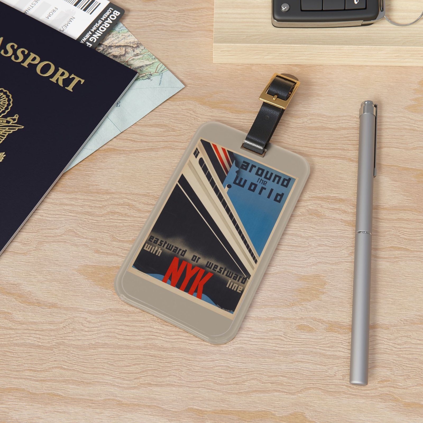 Vintage 'Around the World' NYK Luggage Tag – Retro Ocean Liner Travel ID - Image 4