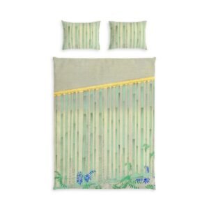 Bamboo Garden Cotton Duvet Cover Set — Green Tropical Stripe Bed Set