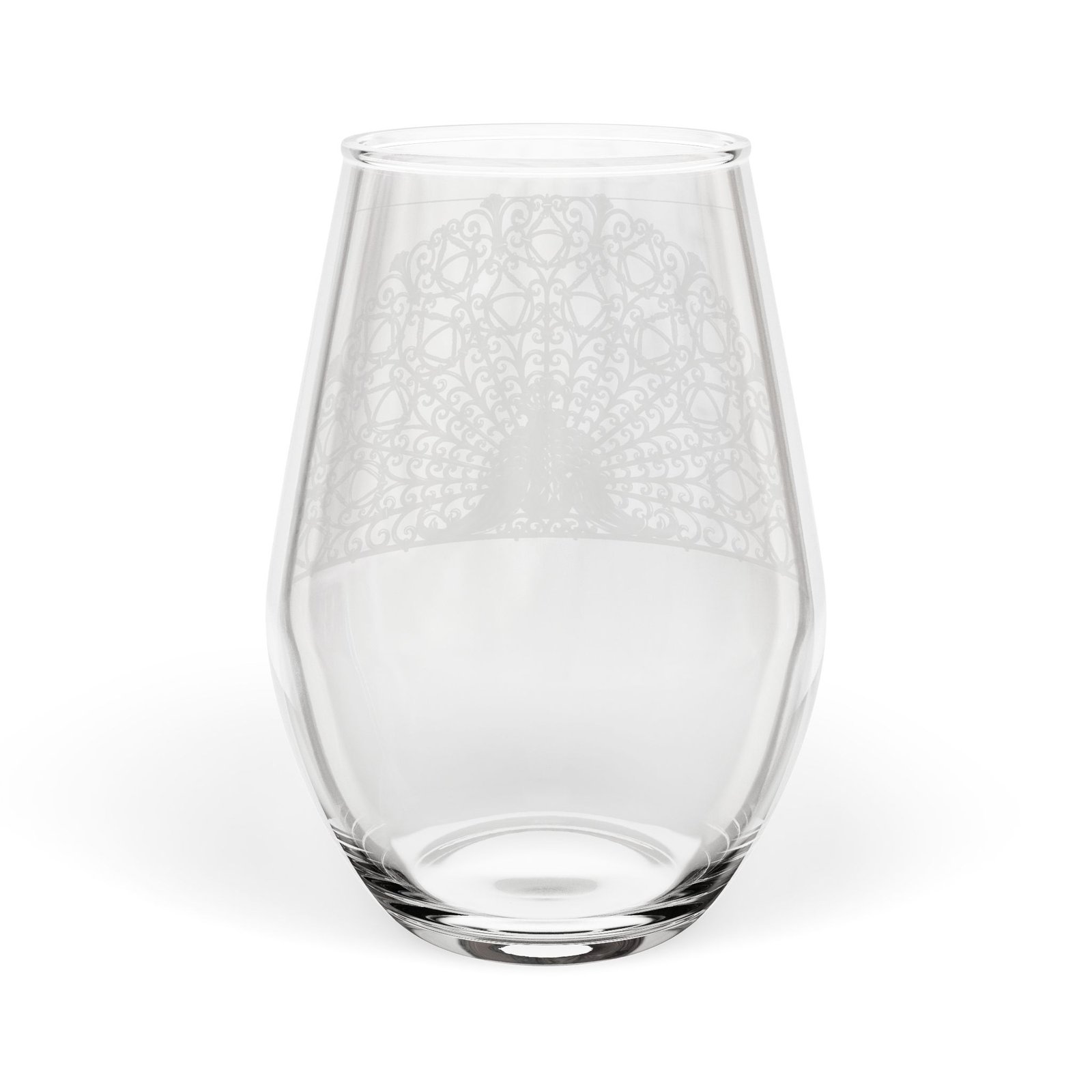 Peacock Lace Stemless Wine Glass — 11.75 oz Decorative Glassware - Image 3