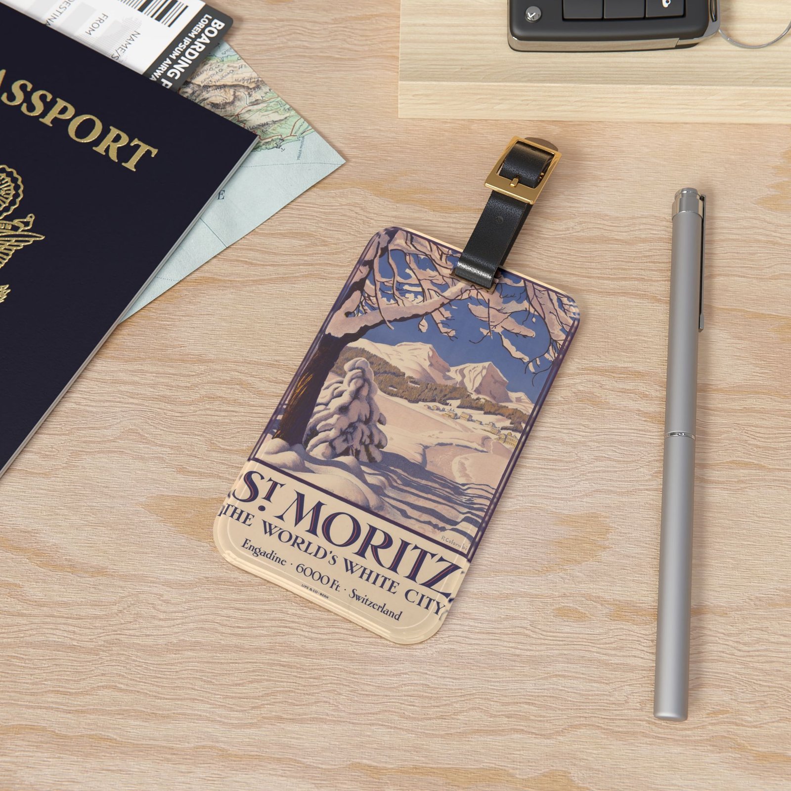 St. Moritz Vintage Ski Poster Luggage Tag — 'The World's White City' Travel ID - Image 4
