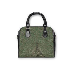 Peacock Pattern Shoulder Handbag – Elegant Olive Green Tote