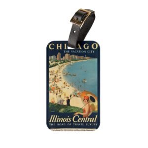 Chicago Vintage Beach Luggage Tag — Illinois Central Travel Poster