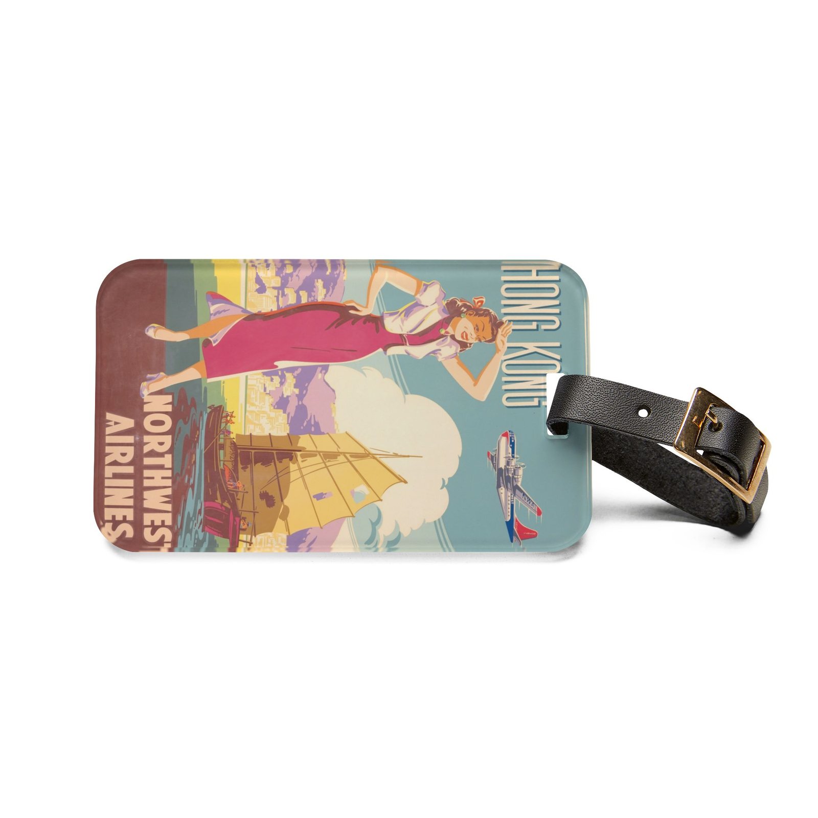 Vintage Hong Kong Luggage Tag — Northwest Airlines Retro Travel Design - Image 2