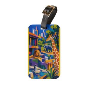 Luggage Tag — Colorful Safari Zoo Print with Giraffe & Lion Travel ID