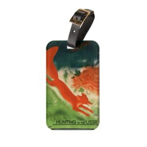 Vintage 'Hunting in the USSR' Retro Fox Luggage Tag – Travel ID, Soviet Poster Design