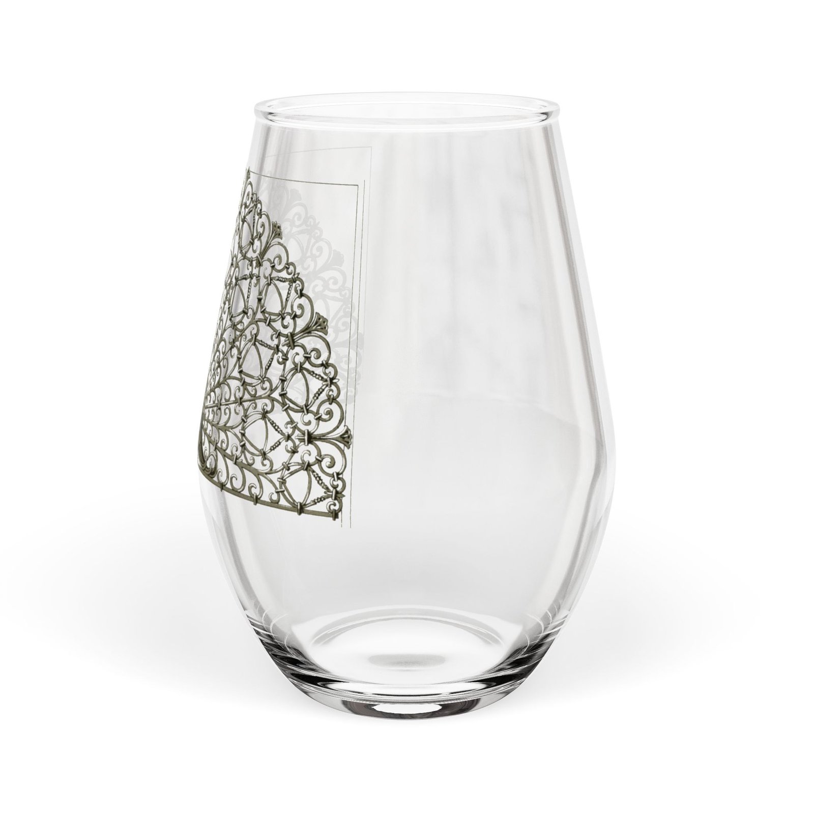Peacock Lace Stemless Wine Glass — 11.75 oz Decorative Glassware - Image 4
