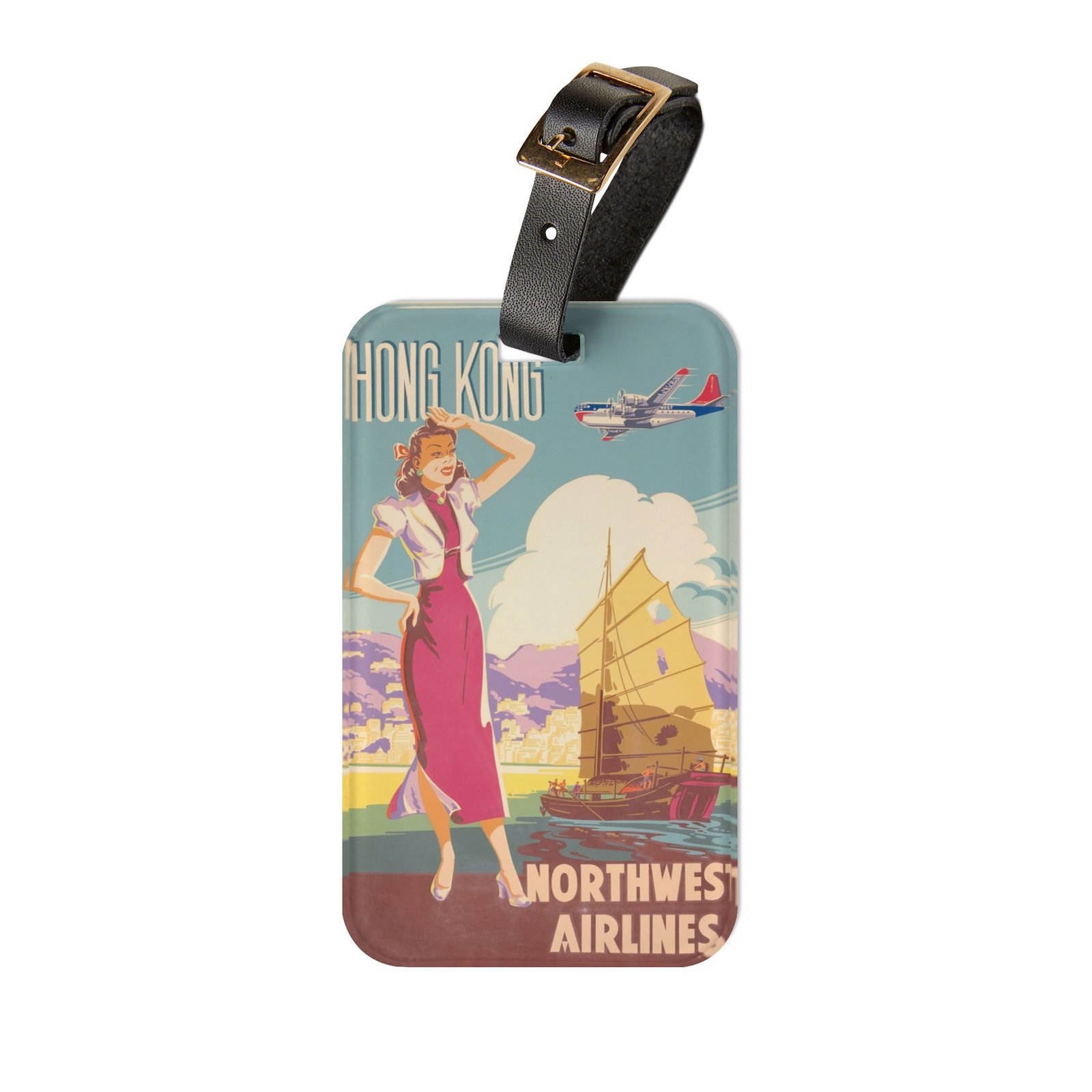 Vintage Hong Kong Luggage Tag — Northwest Airlines Retro Travel Design