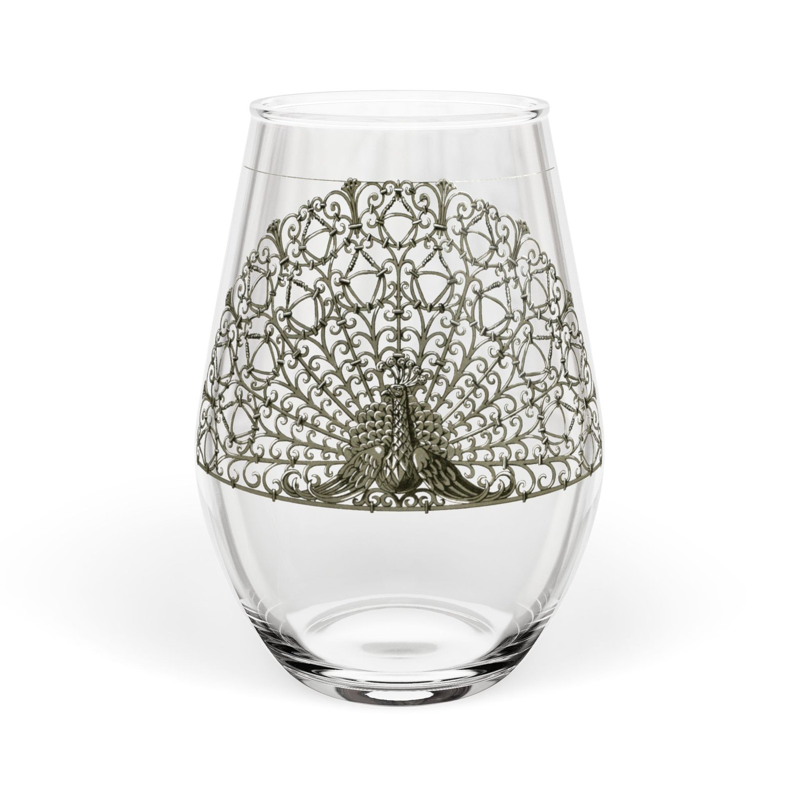 Peacock Lace Stemless Wine Glass — 11.75 oz Decorative Glassware