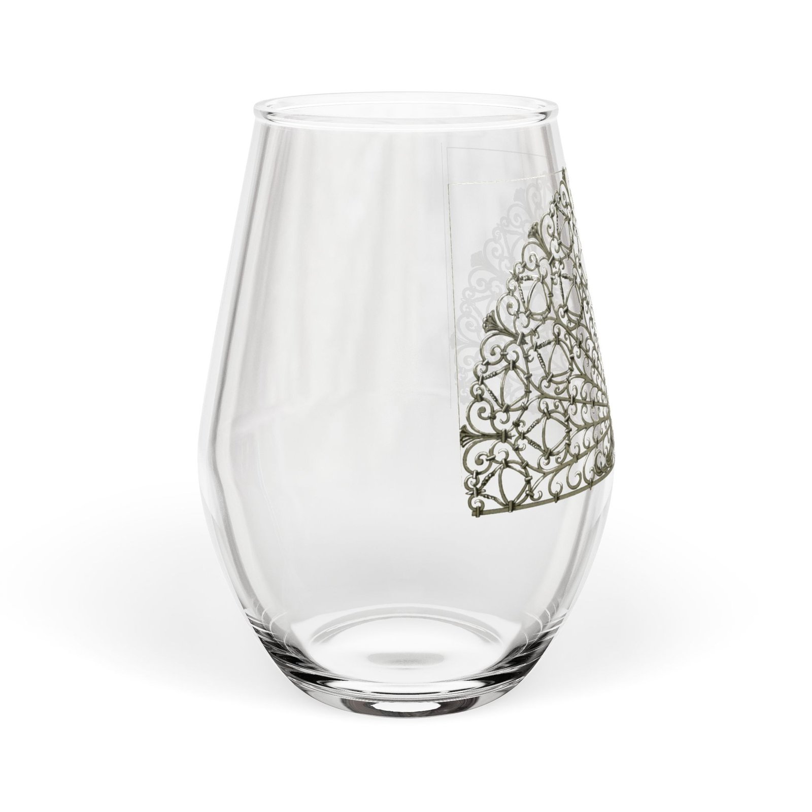 Peacock Lace Stemless Wine Glass — 11.75 oz Decorative Glassware - Image 2
